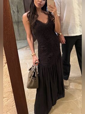 Massimo Dutti eggplant Lace-Detail Maxi Dress